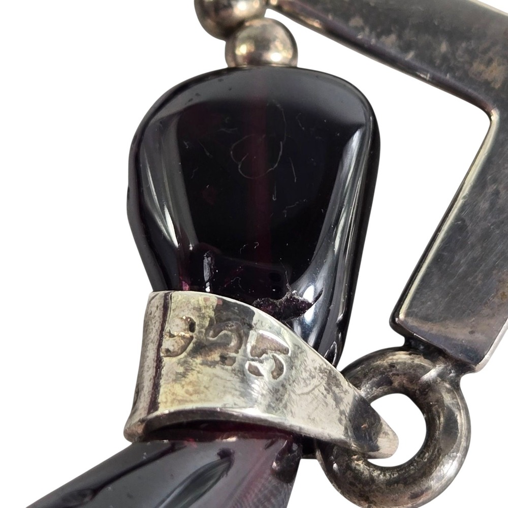 Taxco 925 Rhodolite Garnet Bead Necklace Sterling Cross Pendant Vtg Religious - Picture 7 of 15